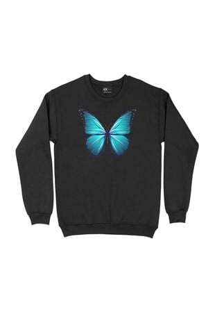 Gerçek Kelebek Tasarımlı Siyah Sweatshirt