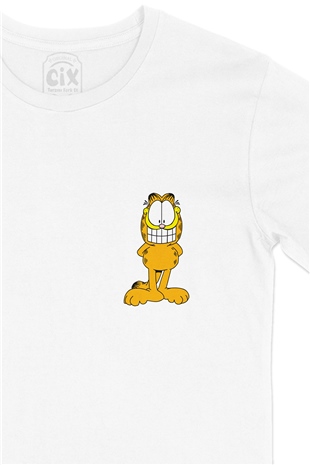 Gıcık Garfield Cep Logo Tasarımlı Beyaz Tişört