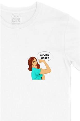 Girl Power Cep Logo Tasarımlı Beyaz Tişört