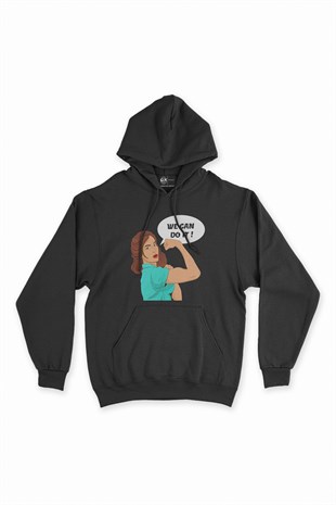 Girl Power Siyah Kapşonlu Sweatshirt Hoodie