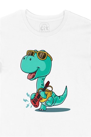 Gitarlı Dinozor Tişört