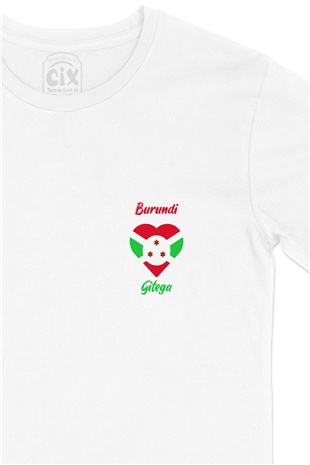 Gitega Burundi Bayraklı Kalpli Cep Logo Tasarımlı Beyaz Tişört