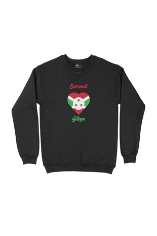 Gitega Burundi Bayraklı Kalpli Siyah Sweatshirt