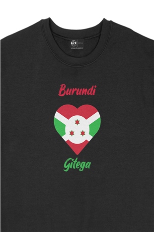 Gitega Burundi Bayraklı Kalpli Siyah Sweatshirt