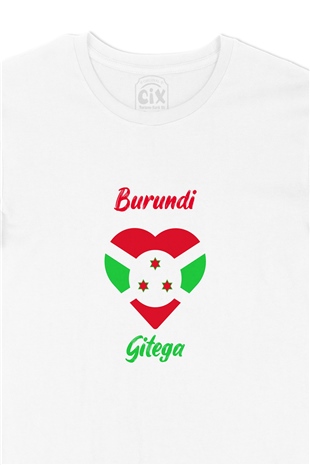 Gitega Burundi Bayraklı Kalpli Tişört
