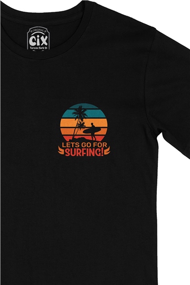Go To Surf Cep Logo Tasarımlı Siyah Tişört