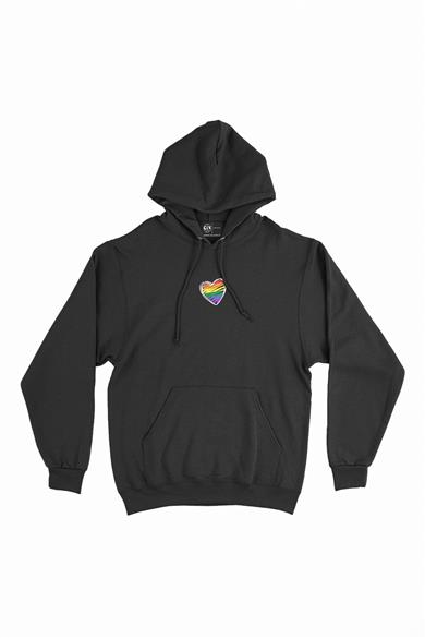 Gökkuşağı Kalp Çizimli Minimal Kapşonlu Sweatshirt Hoodie