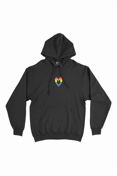 Gökkuşağı Kalpli Minimal Kapşonlu Sweatshirt Hoodie