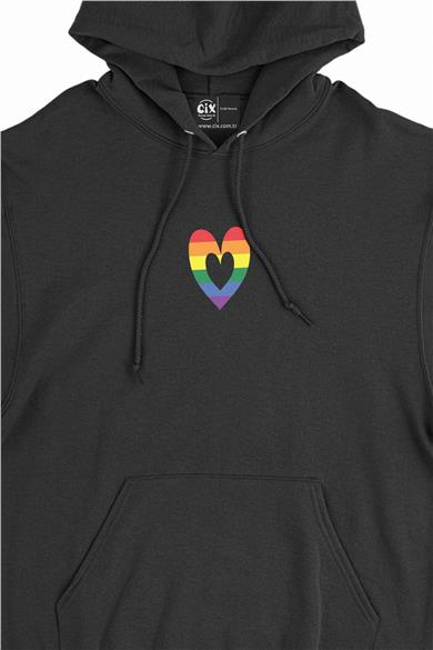 Gökkuşağı Kalpli Minimal Kapşonlu Sweatshirt Hoodie