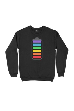 Gökkuşağı Renkli Batarya Siyah Sweatshirt