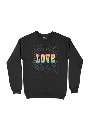 Gökkuşağı Renkli Love Siyah Sweatshirt