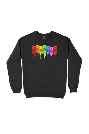 Gökkuşağı Renkli Müzik Siyah Sweatshirt