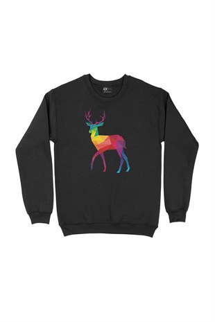 Gökkuşağı Renkli Polygon Geyik Sweatshirt