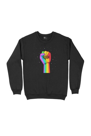 Gökkuşağı Yumruk Siyah Sweatshirt