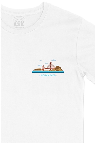 Golden Gate Cep Logo Tasarımlı Beyaz Tişört