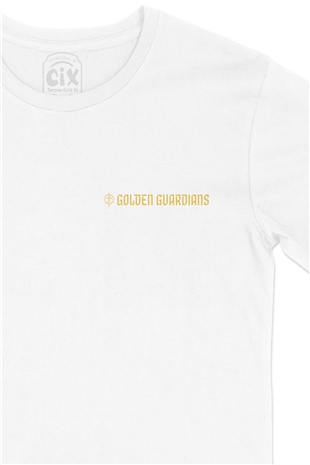 Golden Guardians Kılınç Cep Logo Tasarımlı Beyaz Tişört