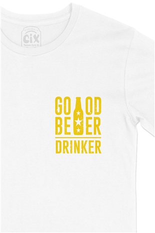 Good Beer Drinker Cep Logo Tasarımlı Beyaz Tişört