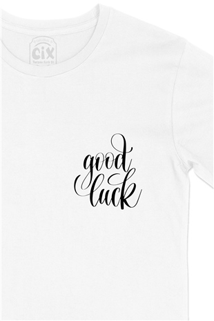 Good Luck İyi Şans Cep Logo Tasarımlı Beyaz Tişört
