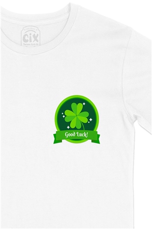 Good Luck St Patricks Cep Logo Tasarımlı Beyaz Tişört