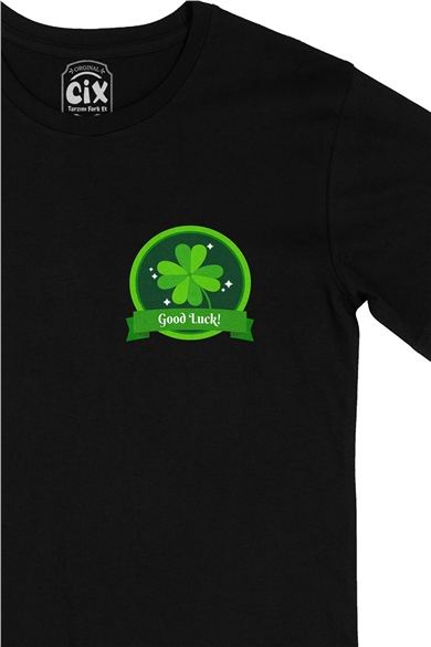 Good Luck St Patricks Cep Logo Tasarımlı Siyah Tişört