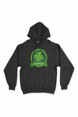Good Luck St Patricks Siyah Kapşonlu Sweatshirt Hoodie