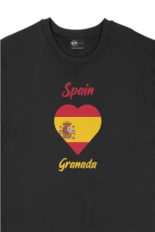 Granada İspanya Bayraklı Kalpli Siyah Sweatshirt