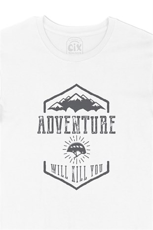 Gri Adventure Will Kill You Tişört