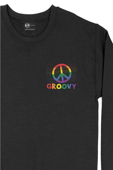 Groovy Barış Cep Tasarım Baskılı Sweatshirt
