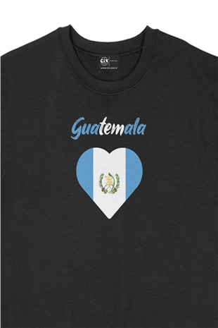 Guatemala Bayraklı Kalpli Siyah Sweatshirt