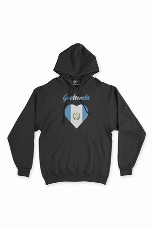 Guatemala Bayraklı Kalpli Siyah Sweatshirt Hoodie