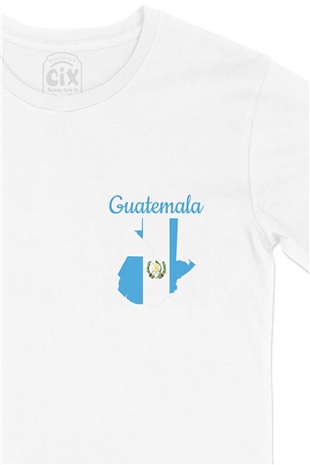 Guatemala Haritalı ve Bayraklı Cep Logo Tasarımlı Beyaz Tişört