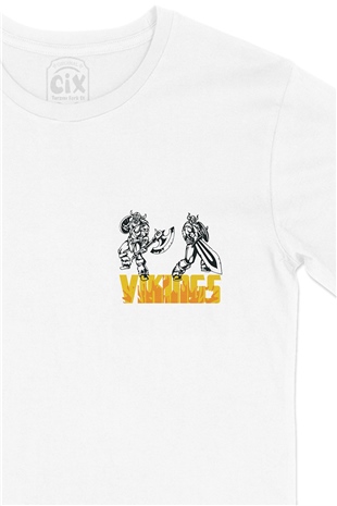 Güçlü Vikingler Cep Logo Tasarımlı Beyaz Tişört