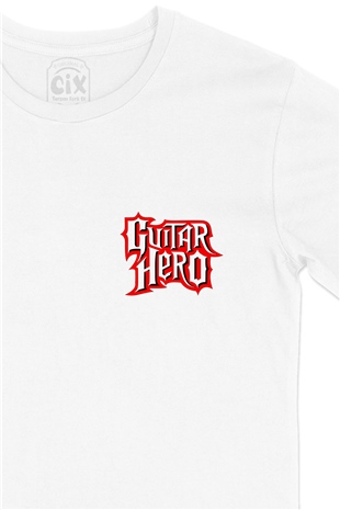 Guitar Hero Cep Logo Tasarımlı Beyaz Tişört
