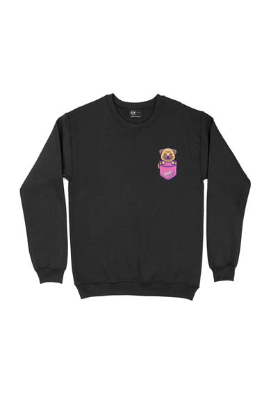 Gülümseyen Köpek Cep Tasarım Baskılı Sweatshirt