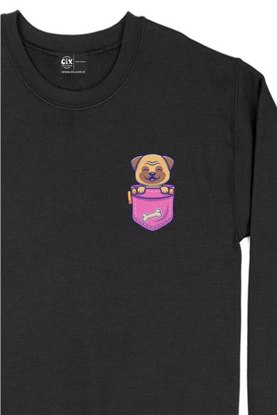 Gülümseyen Köpek Cep Tasarım Baskılı Sweatshirt