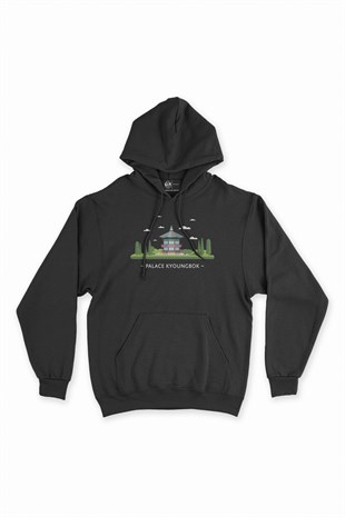 Gyeongbokgung Sarayı Siyah Kapşonlu Sweatshirt Hoodie