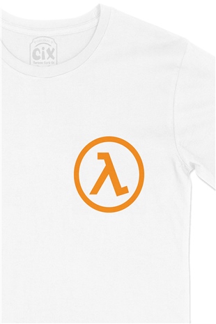 Half Life Logolu Cep Logo Tasarımlı Beyaz Tişört
