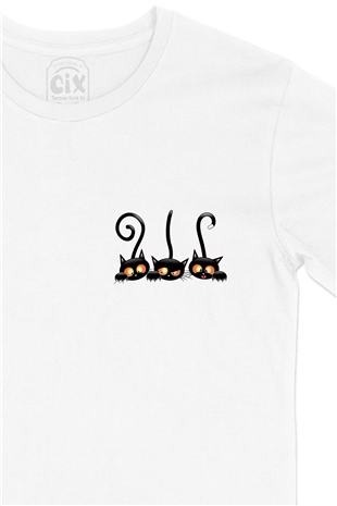 Halloween Cats Cep Logo Tasarımlı Beyaz Tişört