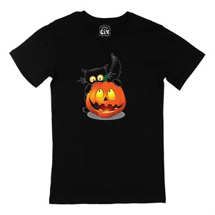 Halloween Kedi Siyah Tişört