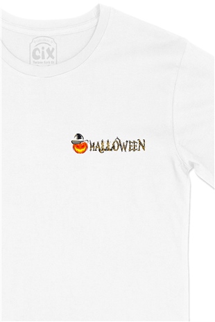 Hallowen Cep Logo Tasarımlı Beyaz Tişört