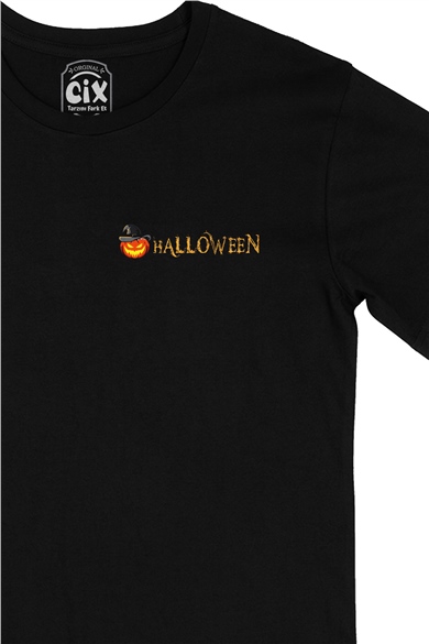 Hallowen Cep Logo Tasarımlı Siyah Tişört