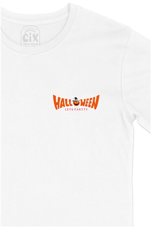 Hallowen Party Cep Logo Tasarımlı Beyaz Tişört