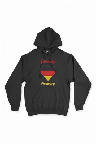 Hamburg Almanya  Bayraklı Kalpli Siyah Sweatshirt Hoodie