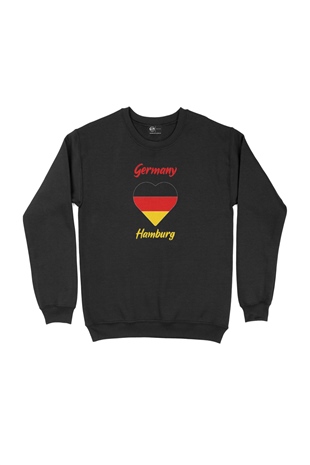 Hamburg Almanya  Bayraklı Kalpli Siyah Sweatshirt