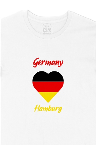 Hamburg Almanya  Bayraklı Kalpli Tişört