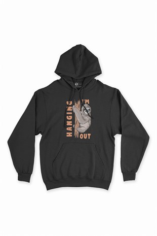 Hanging Out Koala Siyah Kapşonlu Sweatshirt Hoodie