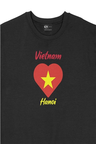 Hanoi Vietnam Bayraklı Kalpli Siyah Sweatshirt