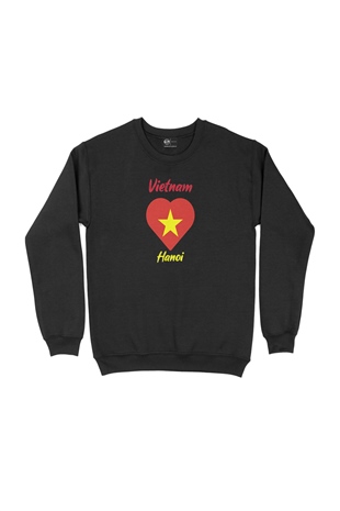 Hanoi Vietnam Bayraklı Kalpli Siyah Sweatshirt