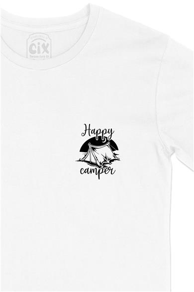 Happy Camper Kampçı Cep Tasarım Baskılı Beyaz Tişört