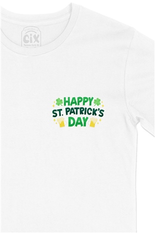 Happy St Patricks Day Cep Logo Tasarımlı Beyaz Tişört